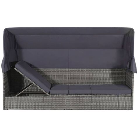 INLIFE Lit de jardin avec auvent Gris 205x62 cm Résine tressée (1/5)