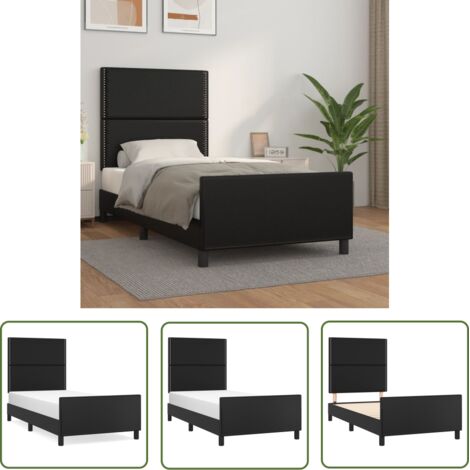 The Living Store Cadre de lit sans matelas noir 90x200 cm similicuir - Cadre De Lit - Lit Double - Lit Avec Têted'appui - Literie - Meubles De Chambre (1/5)