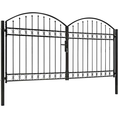 Portillon,Portail de jardin,Portail de clôture double porte avec dessus arqué Acier 300x150 cm Noir CNENE473594 (1/5)