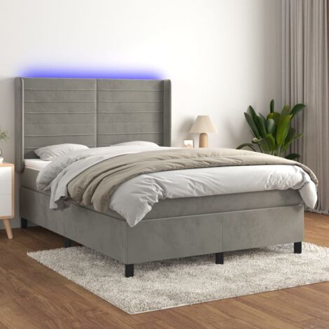 Lit Adulte - Sommier tapissier matelas et LED - Ensemble de lit tapissier - Chambre Intérieur - Gris clair 140x190 cm Velours XJDT201825 (1/5)