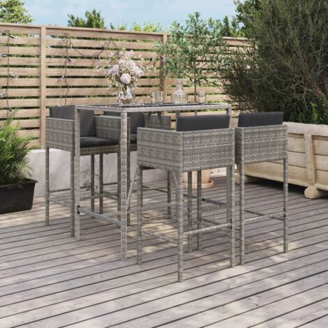 Ensemble de bar de jardin 5 pcs  Meuble de Jardin/bistro  Ensemble table et chaises avec coussins gris poly rotin CNEI846726 (1/5)