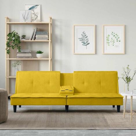 Canapé-lit Chaise Longue au Sol Canapé convertible avec porte-gobelets jaune velours XZZ2781 (1/5)