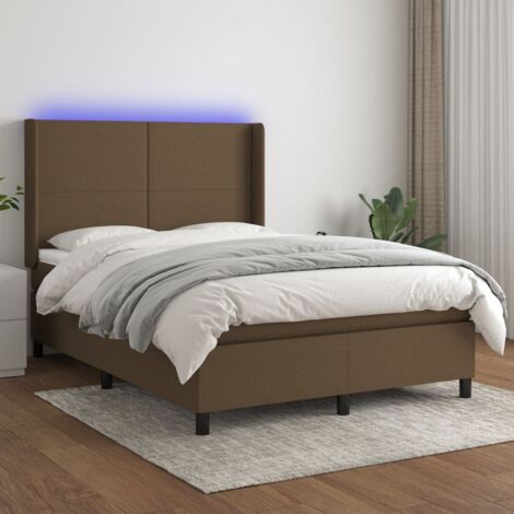 Lit Adulte - Sommier tapissier matelas et LED - Ensemble de lit tapissier - Chambre Intérieur - Marron foncé 140x200 cm Tissu XJDT917697 (1/5)