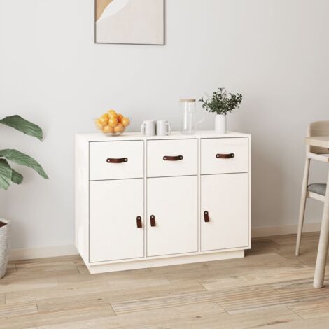 Buffet，Bahut， Meuble de Rangement pour Salon, Bureau Blanc 100x40x75 cm Bois massif de pin FBV88244 (1/5)