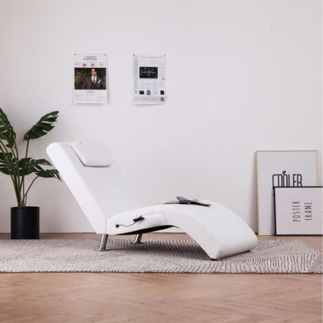 Chaise longue Bain de soleil Transat de relaxation de massage avec oreiller Blanc Similicuir DGBDF387665 (1/5)