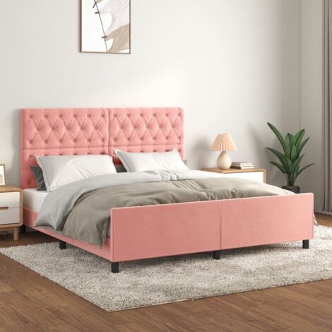 Lit adulte avec tête de lit, Lit double Cadre de lit Rose 160x200 cm Velours MEMV401323 (1/5)