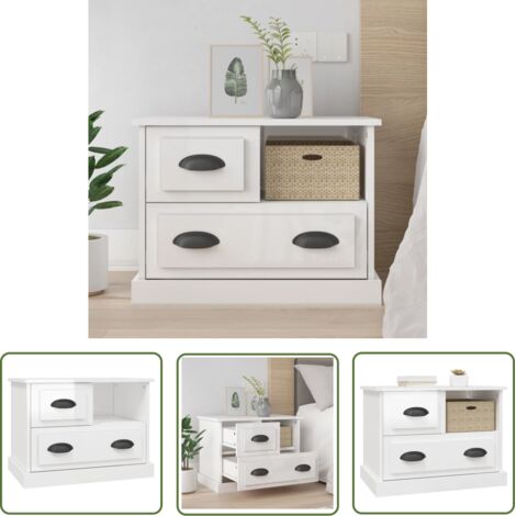 The Living Store Table de chevet blanc brillant 60x39x45 cm - Table De Chevet - Meuble De Chambre - Commode - Armoire D'appoint - Rangement (1/5)
