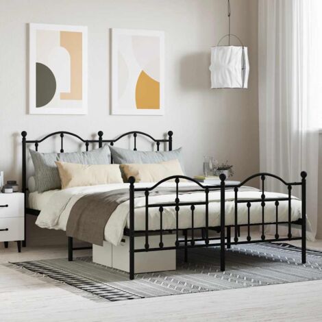 Lit adulte,Lit double,Cadre de lit métal avec tête de lit/pied de lit noir 140x190 cm CIV449794 (1/5)