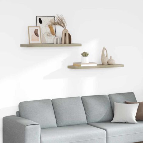Lot de 2 Étagères murales flottantes Étagère de Rangement Murale pour Chambre à Coucher, Cuisine, Salon Chêne 90x23,5x3,8 cm MDF BRZH143021 (1/5)