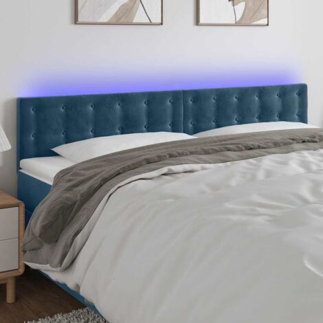Tête de lit avec lumière LED,Panneau de lit,Décoration murale Bleu foncé 200x5x78/88 cm Velours XEJZT892217 (1/5)