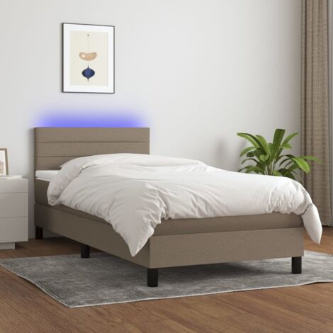 Sommier tapissier avec matelas et LED - Sommier pour Adulte et Enfant - Lit adulte - Taupe 90x190 cm Tissu VSGS958291 (1/5)
