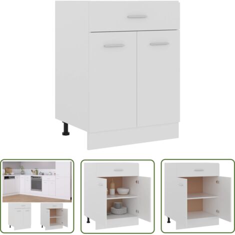 Armoire de plancher Elément bas de cuisine Placard de sol Buffet bas à tiroir Blanc 60x46x81,5 cm Aggloméré RTJEX106424 (1/6)