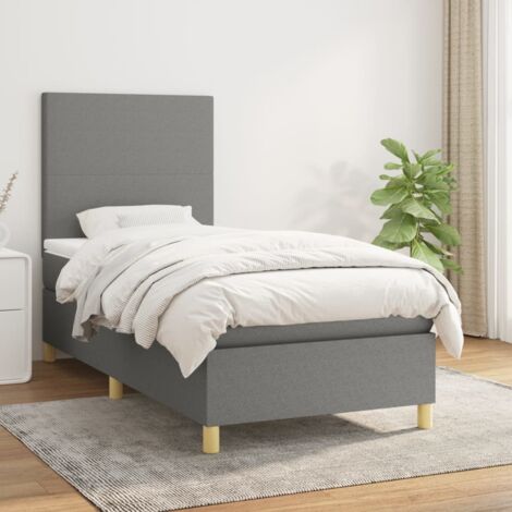 Lit Adulte - Lit à sommier tapissier avec matelas - Meuble de Chambre à Coucher - Gris foncé 100x200cm Tissu XJDT172453 (1/5)