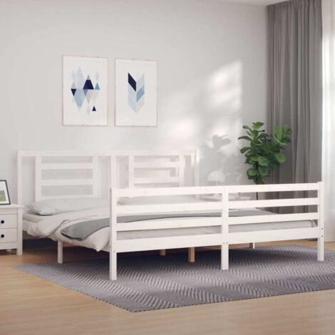 Lit adulte avec tête de lit， Lit double Cadre de lit blanc 200x200 cm bois massif MEMV593631 (1/5)