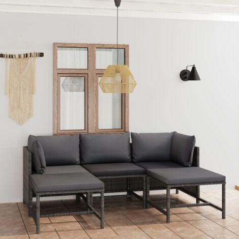 Lot de 5 Salon de jardin Salon d'extérieur Ensemble Meuble de Jardin Mobilier d'Extérieur avec coussins Résine tressée Gris XFNRX123777 (1/5)