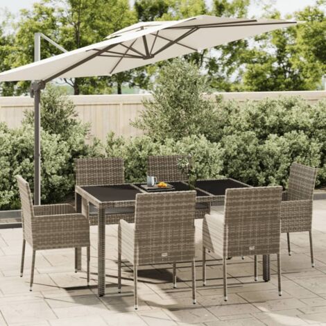 7 pcs Mobilier à dîner de jardin Ensemble table et chaise de jardin et coussins gris rotin RTITTK46500 (1/5)