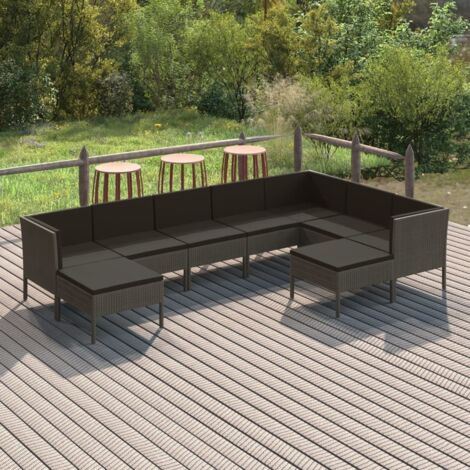9 pcs Salon de jardin Salon d'extérieur Ensemble Meuble de Jardin Mobilier d'Extérieur avec coussins Résine tressée Gris XFNRX634999 (1/5)