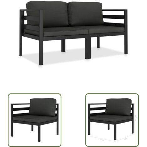 The Living Store Salon de jardin 2 pcs avec coussins Aluminium Anthracite - Salon De Jardin - Meubles De Jardin - Ensemble De Canapé - Canapé D'extérieur - Aluminium