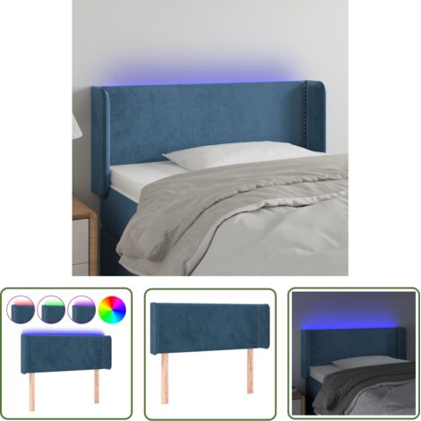 The Living Store Tête de lit à LED Bleu foncé 103x16x78/88 cm Velours - Tête De Lit Led - Tête De Lit Velours - Tête De Lit Moderne - Éclairage Led - Têtière De Lit (1/5)