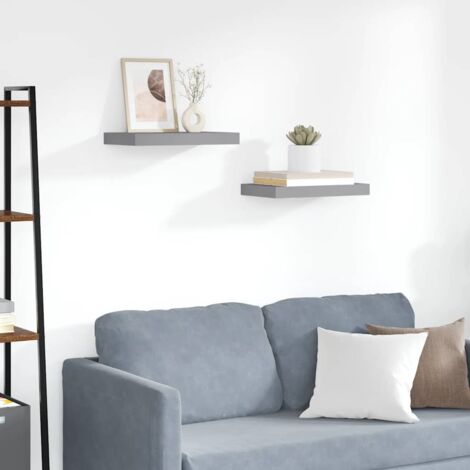 Lot de 2 Étagères murales flottantes Étagère de Rangement Murale pour Chambre à Coucher, Cuisine, Salon Gris 40x23x3,8 cm MDF BRZH384001 (1/5)