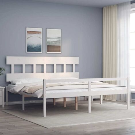 Lit adulte avec tête de lit， Lit double Cadre de lit blanc 200x200 cm bois massif MEMV500167 (1/5)