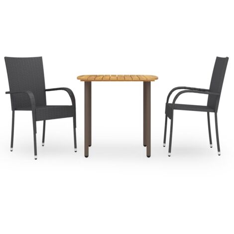 3 pcs Ensemble de salle à manger de jardin  Salon de jardin  Mobilier de salle à manger Résine tressée Noir RJTRX292641 (1/5)