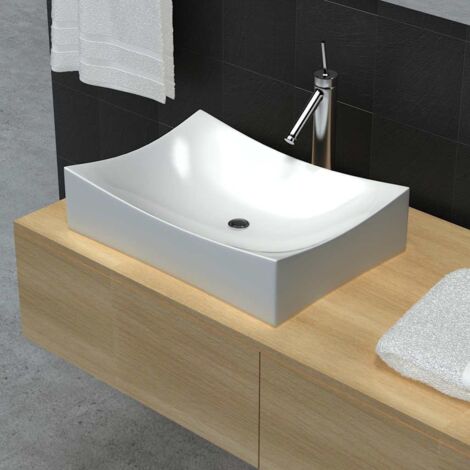 Vasque à poser Lavabo de salle de bain，Bac à laver，Évier en céramique Blanc brillant MEMV996734 (1/5)
