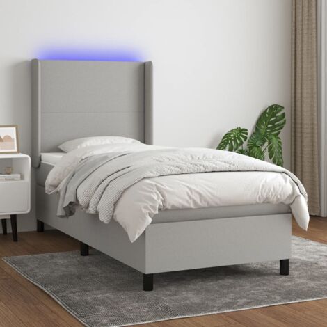 Sommier tapissier avec matelas et LED Sommier pour Adulte et Enfant Lit adulte Gris clair 90x200cm Tissu XRKJY6111330 (1/5)