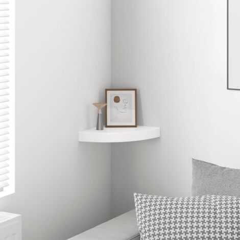 Étagère d'angle flottante Étagères Murales Flottantes de Rangement Blanc brillant 25x25x3,8 cm MDF BRZH713304 (1/5)
