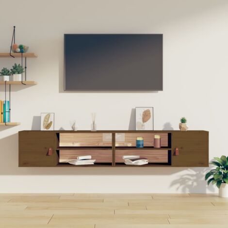 Lot de 2 Armoires murales Armoire de rangement Armoire suspendue Marron miel 80x30x30 cm Pin massif RTJEX185743 (1/5)