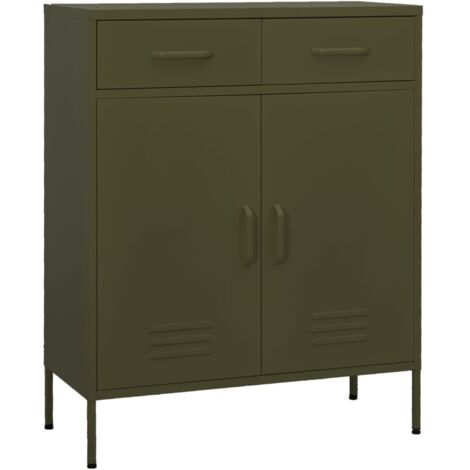 Armoire de rangement, Commode, Meuble de Rangement Vert olive 80x35x101,5 cm Acier HYB76358 (1/5)