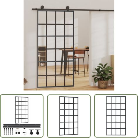 The Living Store Porte coulissante et quincaillerie Verre et Aluminium 102x205cm - Portes Coulissantes - Porte Vitrée - Porte Aluminium - Portes Intérieures - Kit De Quincaillerie (1/5)