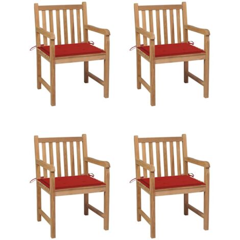 Lot de 4 Chaises de jardin Siège de Terrasse Fauteuil de jardin avec coussins rouge Bois de teck solide DHNET4637332 (1/5)