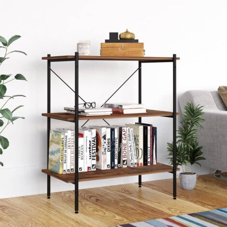 Étagère à 3 niveaux Étagère de Rangement Armoire de Rangement Noir et bois foncé 80x40x92 cm BRZH497826 (1/5)