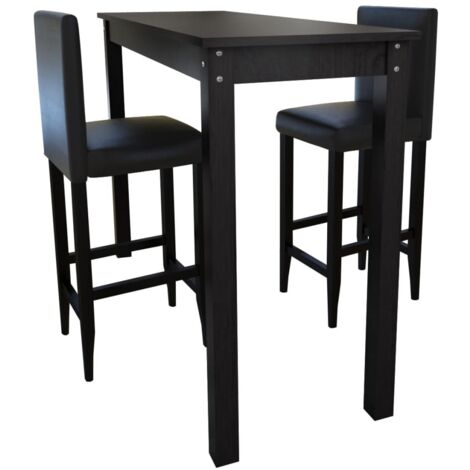 Set de 1 table de bar Table Haute Fine Table de Cuisine et 2 tabourets noir BZTHBS498408 (1/5)