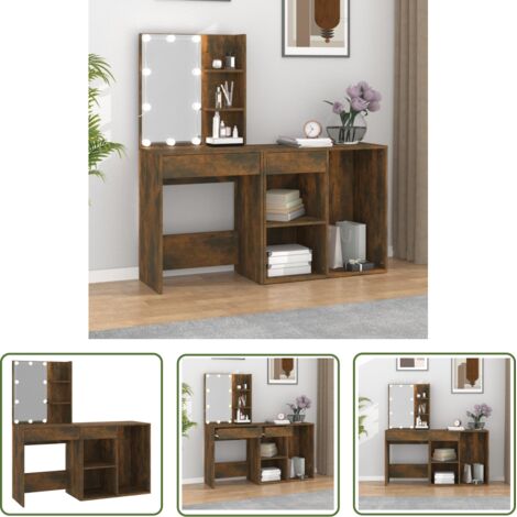 Furniture Limited - Coiffeuse à LED avec armoire Chêne fumé Bois (1/5)