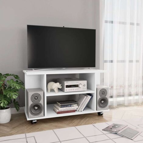 Meuble TV avec roulettes Banc TV Moderne Meuble de Rangement Blanc 80 x 40 x 40 cm Aggloméré XHET35735 (1/5)