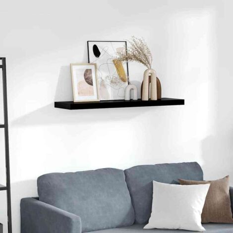 Étagère murale flottante Étagère suspendue Noir brillant 90x23,5x3,8 cm MDF BRZH576420 (1/5)