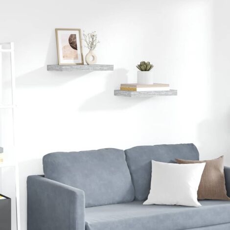 Lot de 2 Étagères murales flottantes Étagère de Rangement Murale pour Chambre à Coucher, Cuisine, Salon Gris béton 40x23x3,8 cm MDF BRZH880568 (1/5)