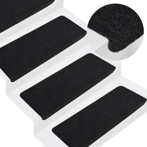 15 pcs Tapis d'escalier auto-adhésif, Tapis de marches, Marchettes D'escalier 65x24,5x3,5 cm Noir MKS32313 (1/5)