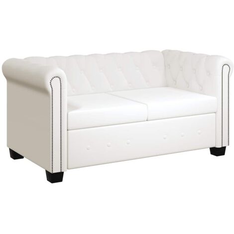 Canapé Chesterfield à 2 places,Banquette Sofa pour Salon cuir synthétique blanc MEMV527071