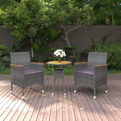 3 pcs Mobilier à dîner de jardin  Ensemble table et chaise de jardin Résine tressée Gris RTITTK21062 (1/5)