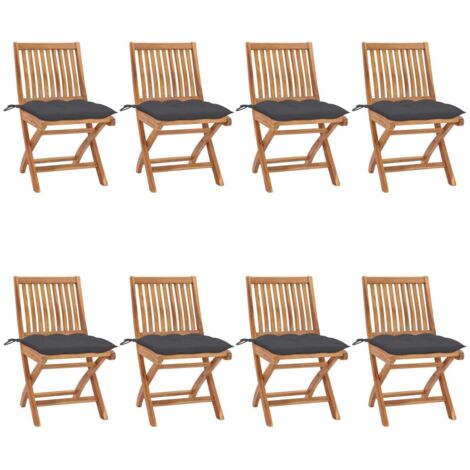 8 pcs Chaises pliables de jardin avec coussins Siège de Terrasse Chaises pliantes d'extérieur Teck solide DHNET3368625 (1/5)