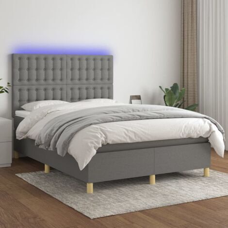 Lit Adulte,Sommier tapissier avec matelas et LED,Lit double - Gris foncé 140x200 cm Tissu DETHB90471 (1/5)