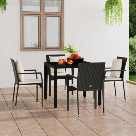 Lot de 4 Chaises de jardin Siège de Terrasse Fauteuil de jardin avec coussins Résine tressée Noir DHNET4021029 (1/5)