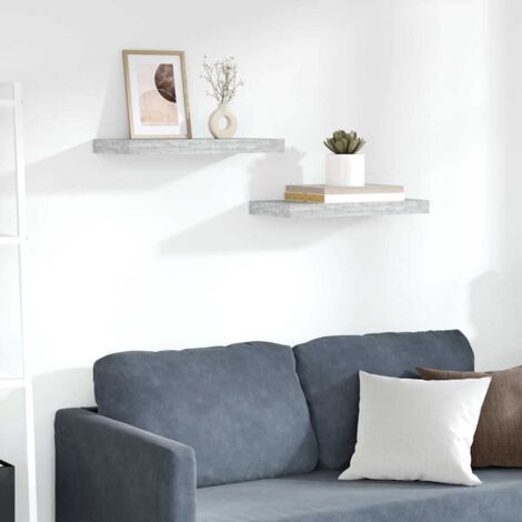 Lot de 2 Étagères murales flottantes Étagère de Rangement Murale pour Chambre à Coucher, Cuisine, Salon Gris béton 50x23x3,8 cm MDF BRZH471614 (1/5)