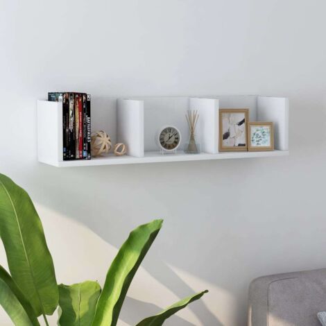 Étagère murale à CD Étagère suspendue Etagères Flottantes Blanc 75x18x18 cm Bois d'ingénierie BRZH451005 (1/5)