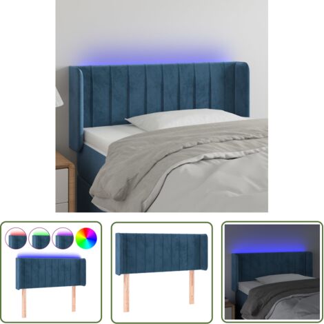The Living Store Tête de lit à LED Bleu foncé 83x16x78/88 cm Velours - Tête De Lit Led - Tête De Lit Velours - Tête De Lit Moderne - Tête De Lit Bleue - Support Lombaire Lit (1/5)