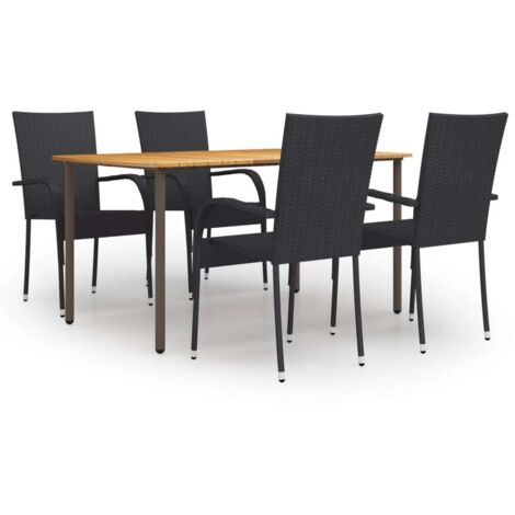 Lot de 5 Ensemble à manger de jardin,Mobilier de salle à manger Résine tressée Noir HH31021 (1/5)