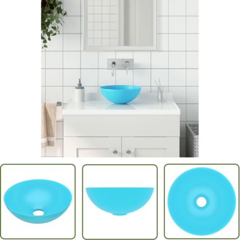 The Living Store Lavabo de salle de bain Céramique Vert Rond - Lavabo Salle De Bain - Lavabo Rond - Lavabo Céramique - Lavabo Vert - Lavabo Design (1/5)